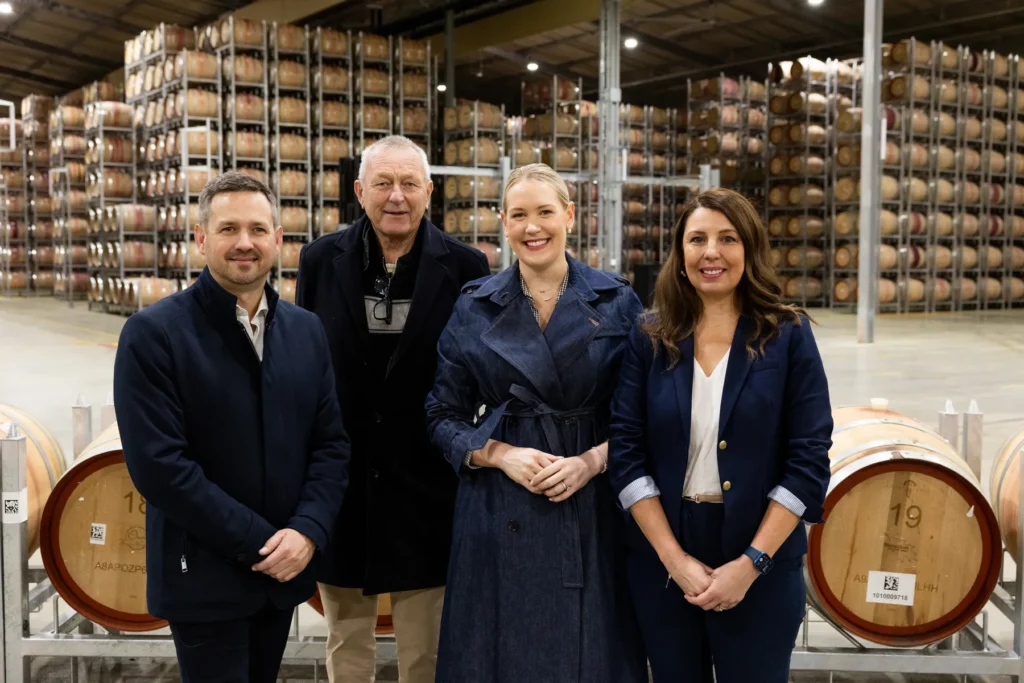 TWE Chief Supply & Sustainability Officer Kerrin Petty at the official opening, with Barossa Mayor Bim Lange OAM, Member for Schubert Ashton Hurn MP, and TWE Director of Supply Technology & Innovation Jodie Rowlands. Image Credit: Treasury Wine Estates