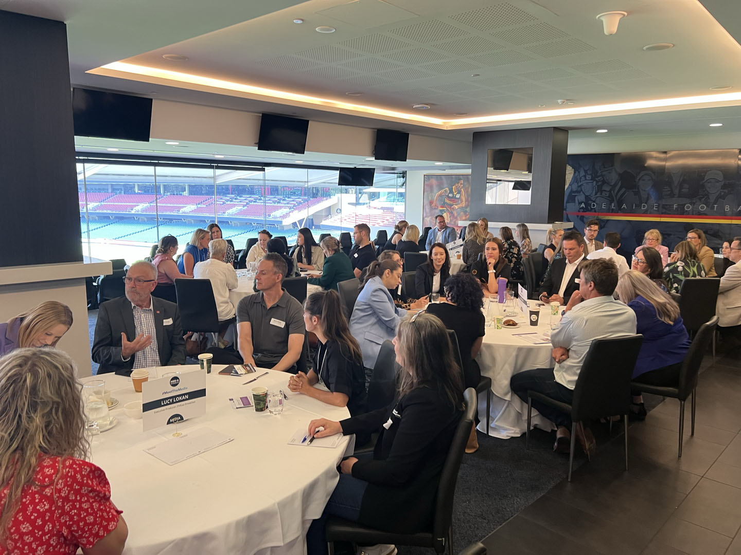 Attendees speed date with journalists at the Meet The Media Event in Adelaide